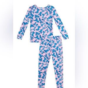Lilly Pulitzer Pink Pajama Set with Beautiful Blue Dog Print Size 10.